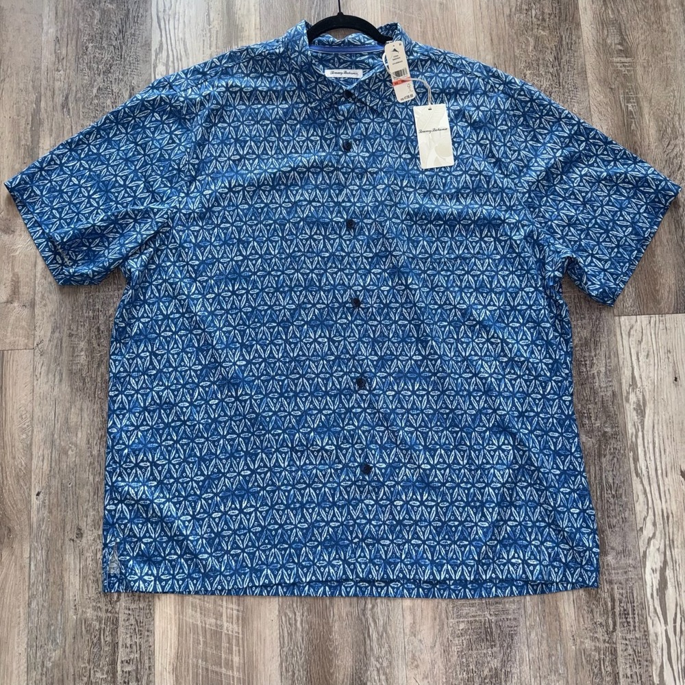 Tommy Bahama Button Up Shirt Men's XXXL Blue Floral Silk Blend Barrier Batik